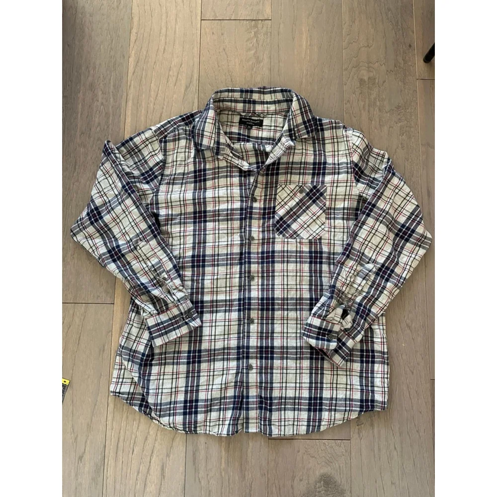 Banana Republic Mens Plaid Button Down Shirt White Navy XL